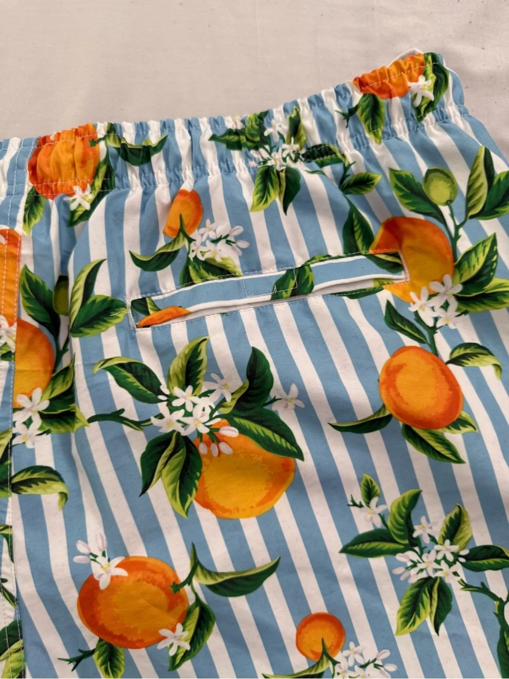 Primark Blue and Orange Striped Citrus Drawstring Shorts